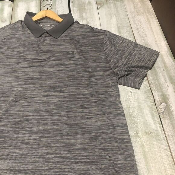 UNDER ARMOUR Polo Shirt Mens 3XL Gray Black Stretch Loose Heatgear - Picture 2 of 13